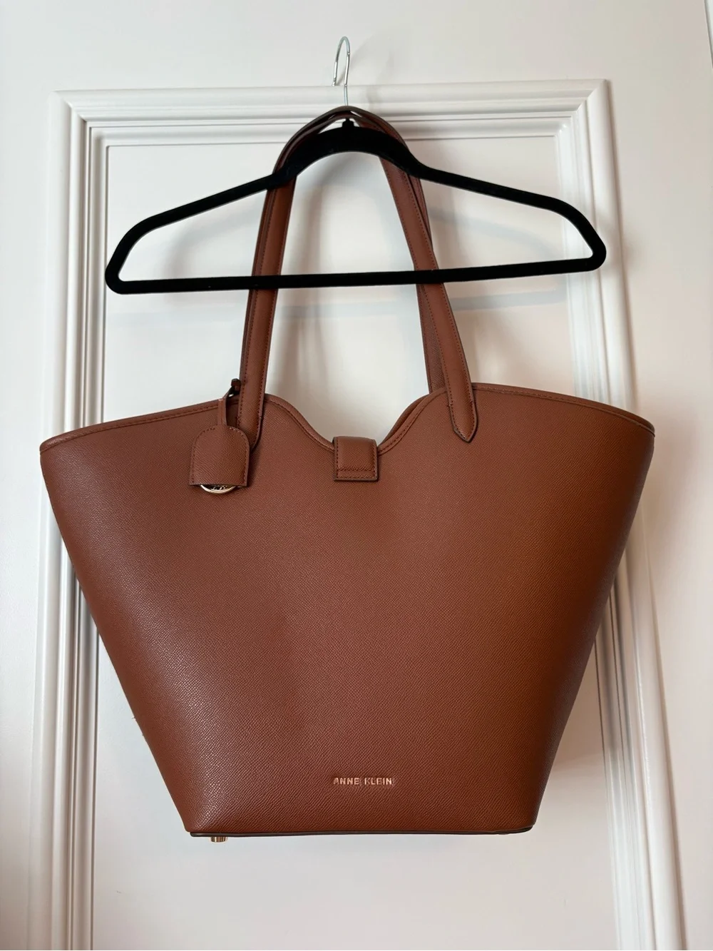 Anne Klein Cognac Brown Faux Leather Structured Tote Bag NWOT